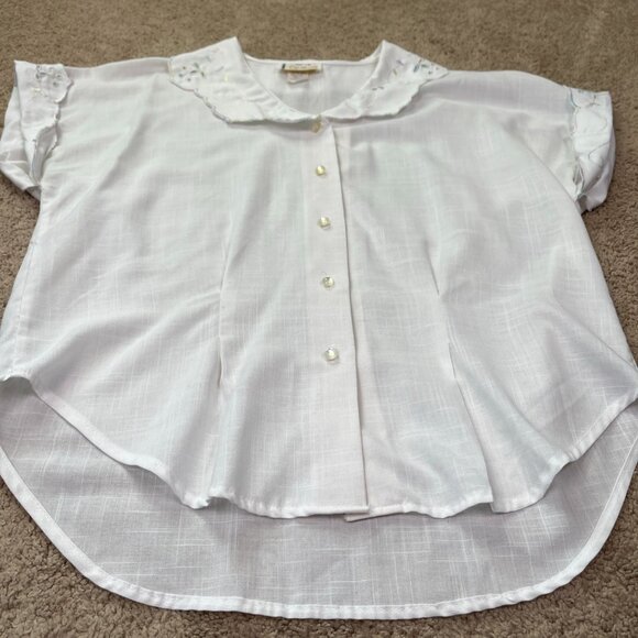 JR Bentley Shirt Womens 16 White Embroidered Rainbow Button Cottagecore Vintage - Picture 2 of 10